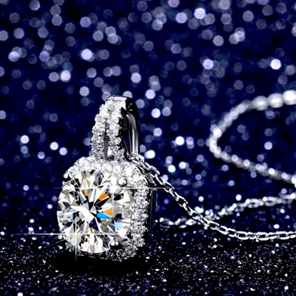 18k White Gold stamped 925 Necklace moissanite pendant! GRA Certificate Included
